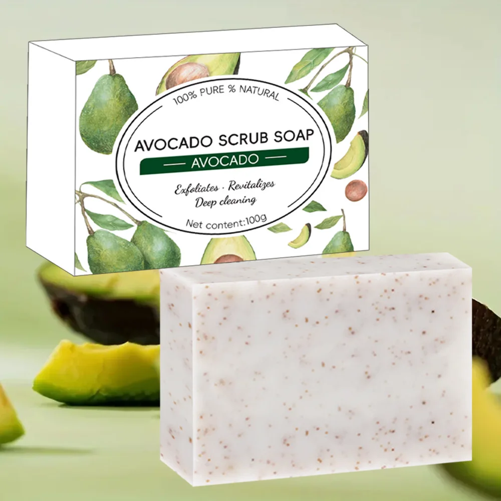 100g Handmade Natural Exfoliating Deep Cleaning Face Body Bath Soap Walnut Avocado Scrub Granular Soap