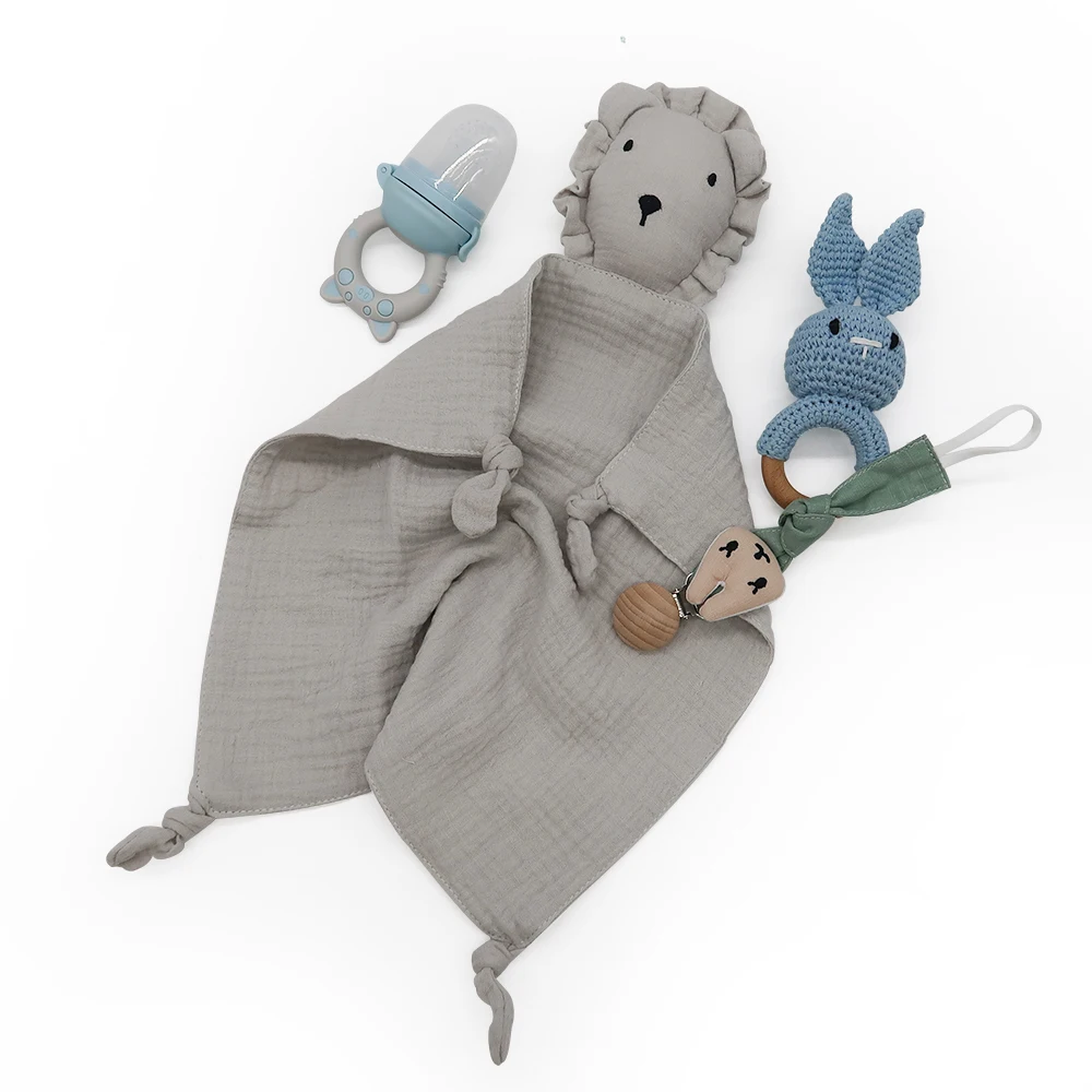 100% Cotton Muslin Teething Cloths Towel Bunny Soothing Baby Security Blanket Toy Set