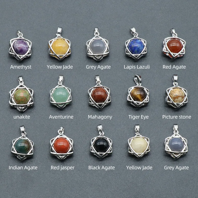 Fine Fashion Jewelry Gemstone Quartz Hexagram  Star of David necklace men opal stone charms Pendants  Wholesale