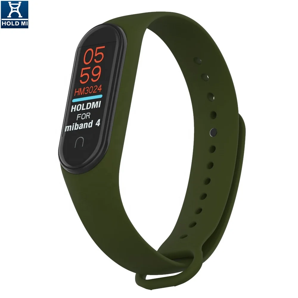 HOLDMI 430222 series olive green color silicone watch belt band compatible for mi band 3 and 4