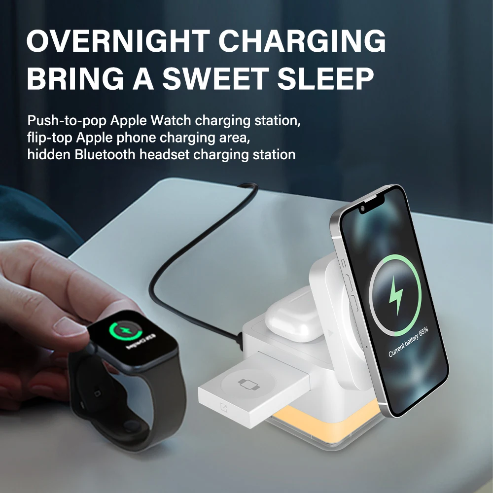 Factory New Charger Stand 4 in 1 Foldable Magnetic Wireless Charging Station for iPhone 16 15 14 13 12 Series AirPods iWatch