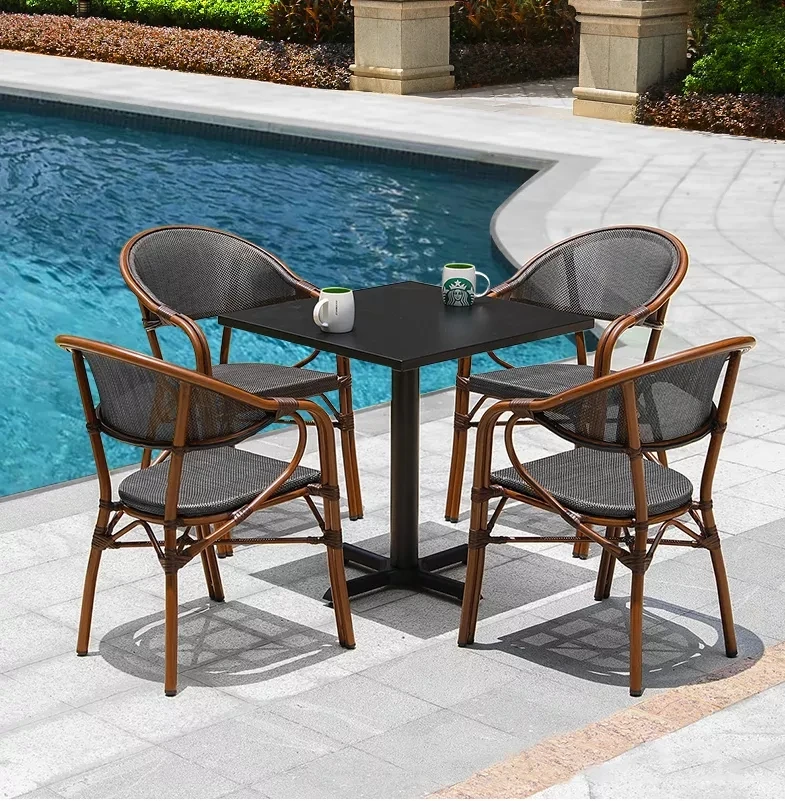 Uplion Outdoor Square Steel Table for Bistro Bar Coffee Restaurant Patio Dining Table