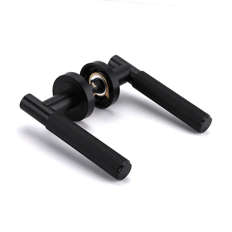 High Quality Cheap Aluminum Knurled Door Lock Handle With Round Rose For Wooden Doors
