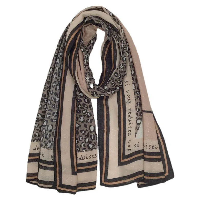 Long Scarf Leopard Printed Geometric Color Matching Scarves Female Multi-purpose Warm Shawl Muslim Hijab Scarf