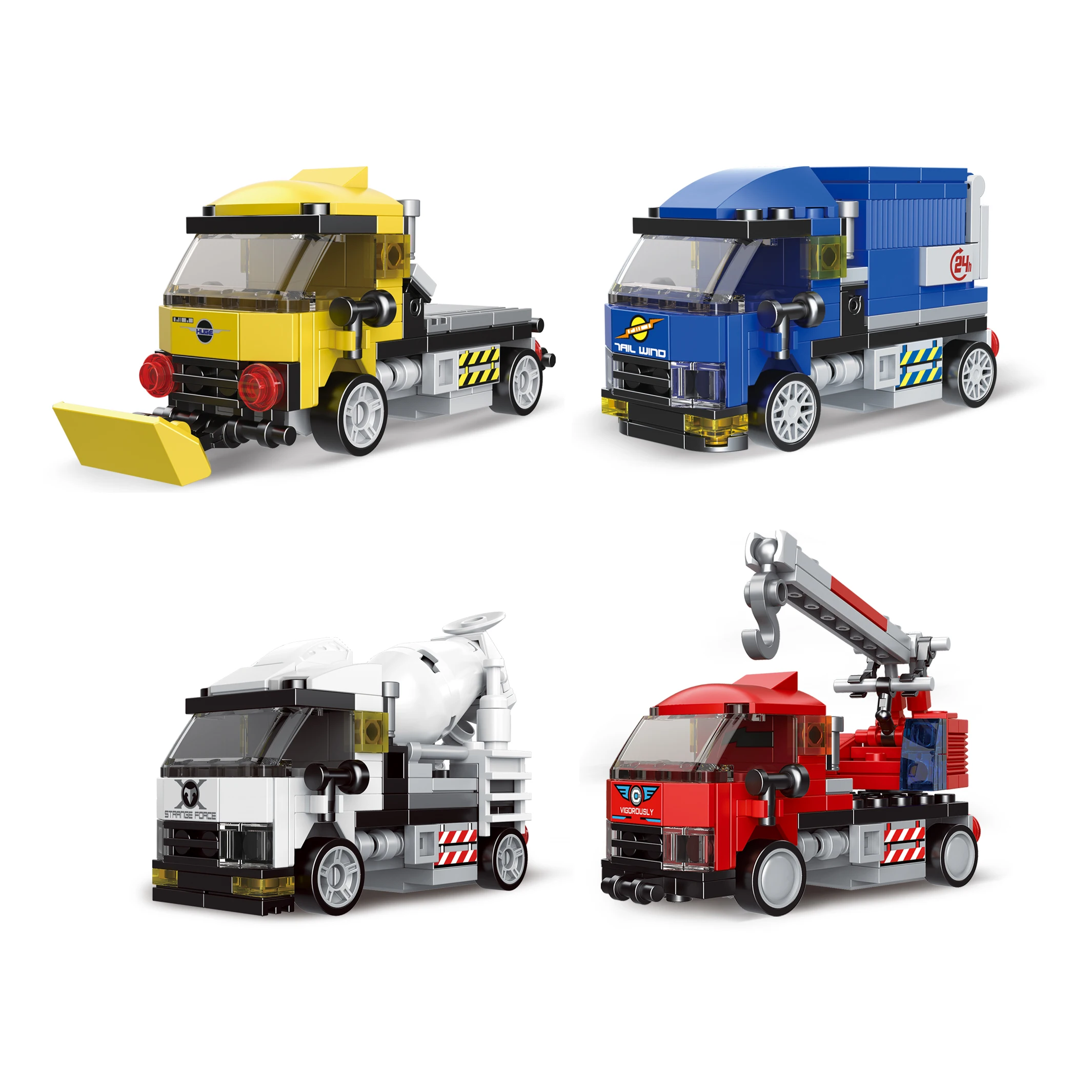 Custom logo Mini Cars City Series Mud Tanker Trucks fire trucks forklifts Building Blocks Assembled Toy Boy Building