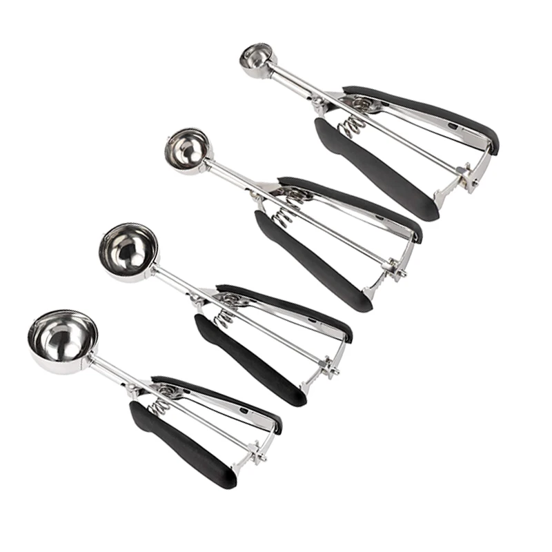 Ice Cream Spoon Set with Trigger Release Stainless Steel Multifunctional Meatball Mashed Potatoes Silver Cookie Scoop