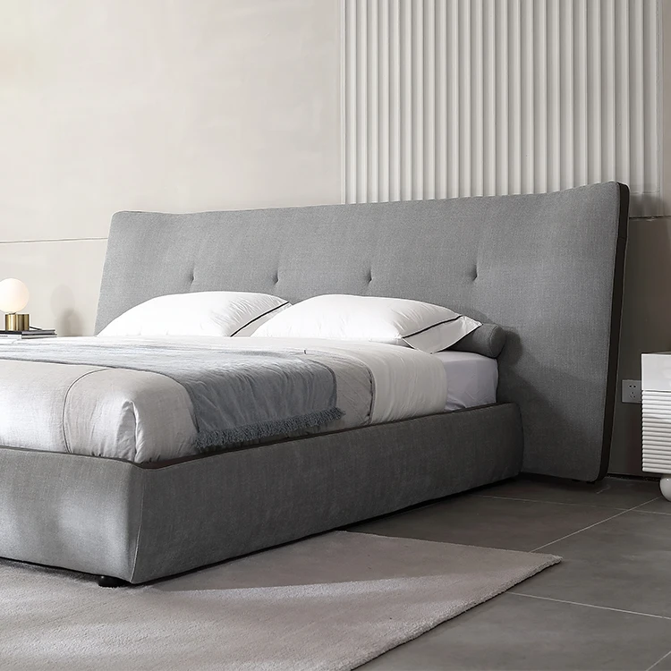 high quality bedroom furniture luxury high headboard grey fabric bed latest designer modern double bed