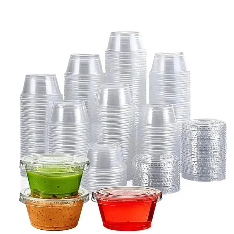 Wholesale Disposable Pp Sauce Cup With Hinged Lid Plastic Condiment Portion Souffle Food Container