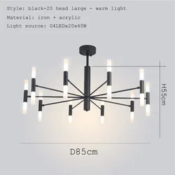 Modern Fashion Designer Black Gold Led Ceiling Art Deco Suspended Chandelier Light Lamp for Kitchen Living Room Loft Bedroom