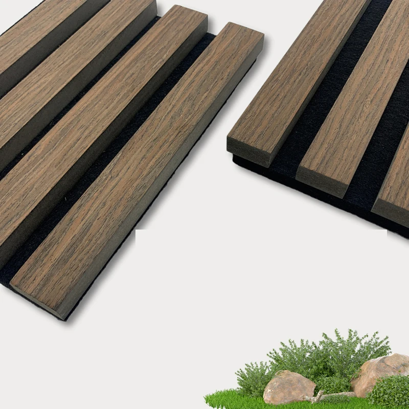 Fireproof Ceiling And Wall Grooved Pet Wooden Composite Slatted Acoustic Panel For Auditorium Hall accustic wall panels