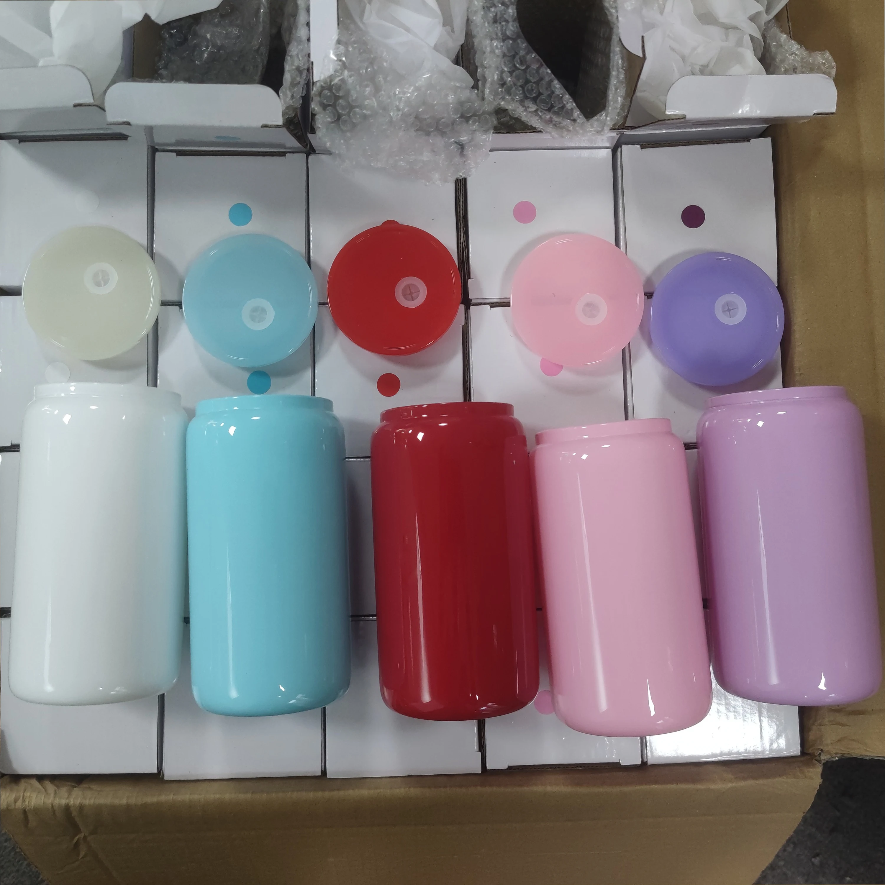 New Blanks Sublimation 16Oz Holographic Shimmer pink Ombre Glitter Libbey beer Glass Can Cup tumbler With Diy Bling Lids straw