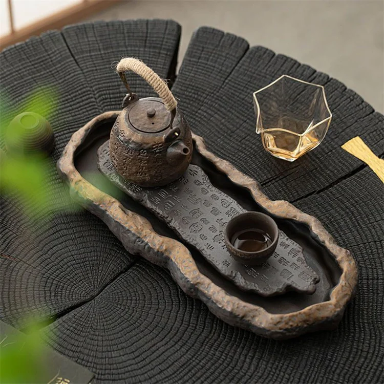 Harmony High Quality Wholesale Coarse Pottery Gilded Teapot With Tray Household Vintage Tea Set Pot Tray Tea Sets