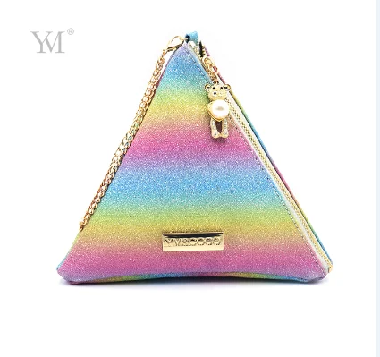 PVC leather cosmetic bags triangle oem colorful small pouch make up bag for women