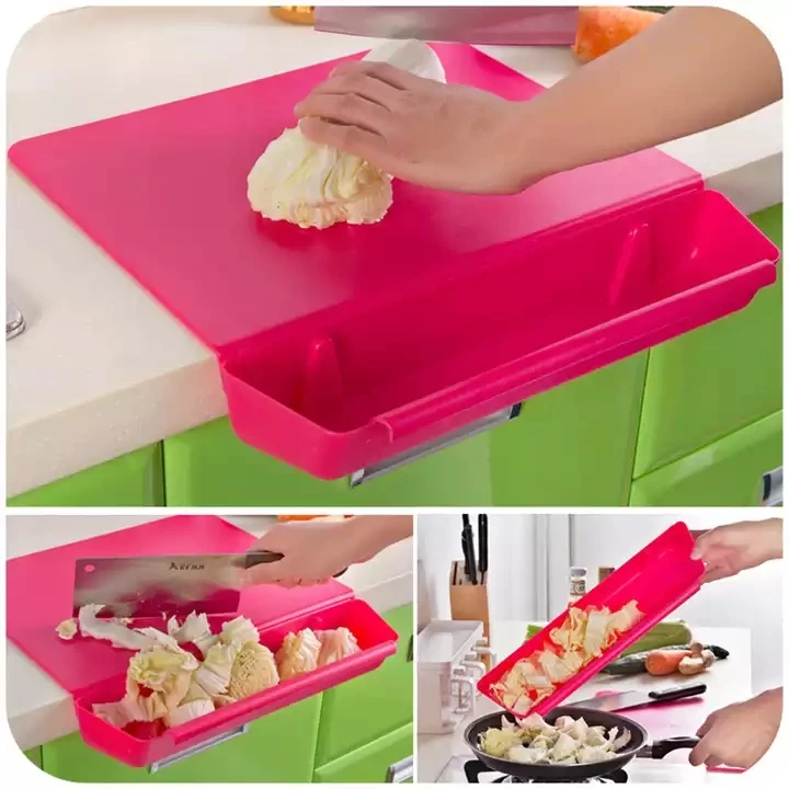 R1057 Kitchen Cutting Board Plastic Thickening Non-slip Cutting Board with Storage Basket 2 in 1 Foldable Chopping Blocks