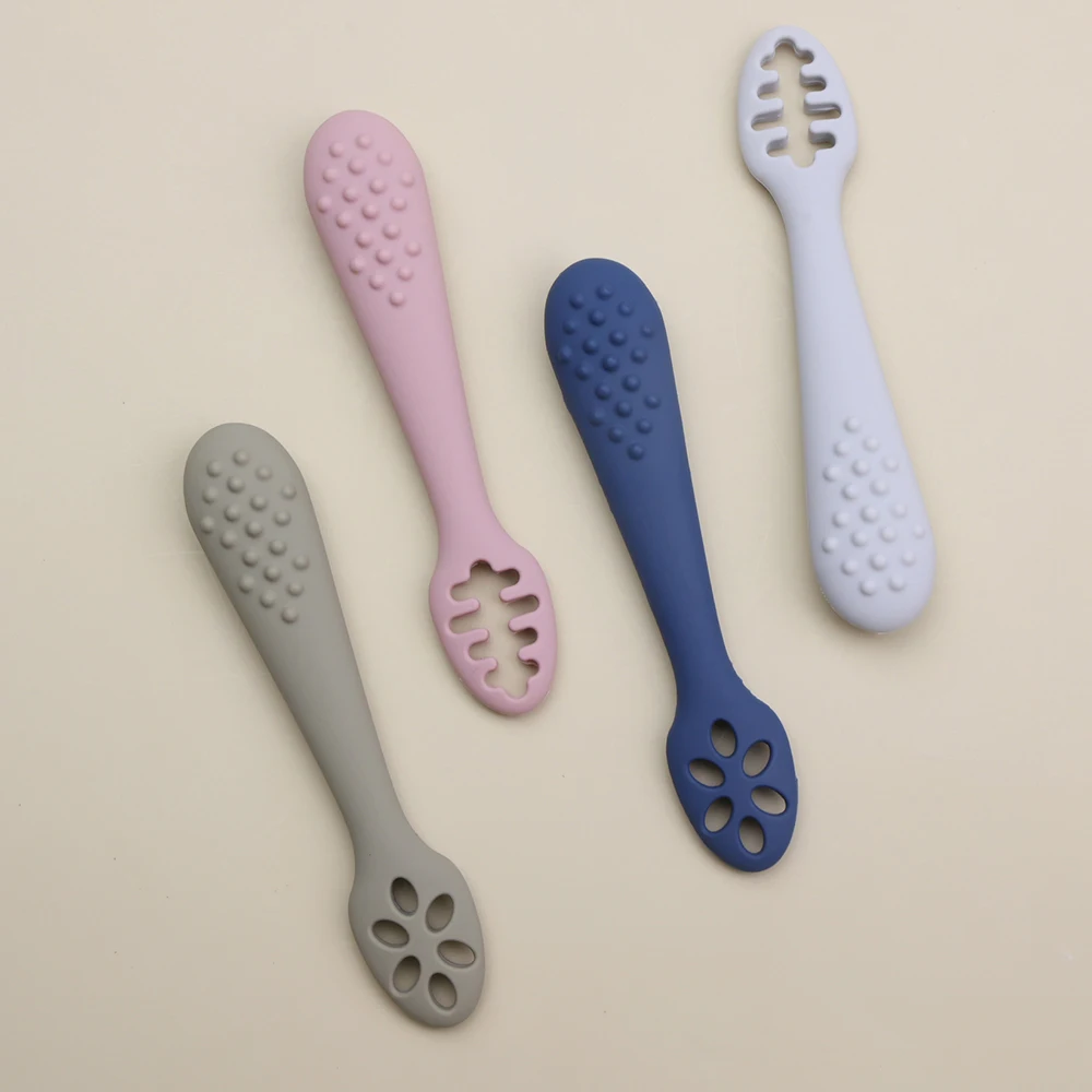 New Product Idea 2024 Infant 6+ Mouths Baby First Feed Training Learning Bpa Free Silicone Baby Spoon Set For Led Weaning