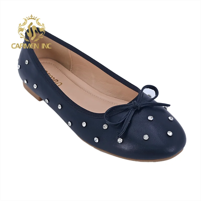737-9  Ballet Flat Shoes Elegant Round Toe Black Silver Mesh Women Mary Jane Ballerina Shoes With Crystal