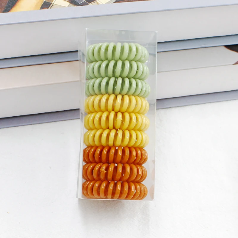 3.5 cm Diameter Multi-Color Telephone Wire Bands Set 9 Pieces Per Box Elastic Hair Bands for Kids