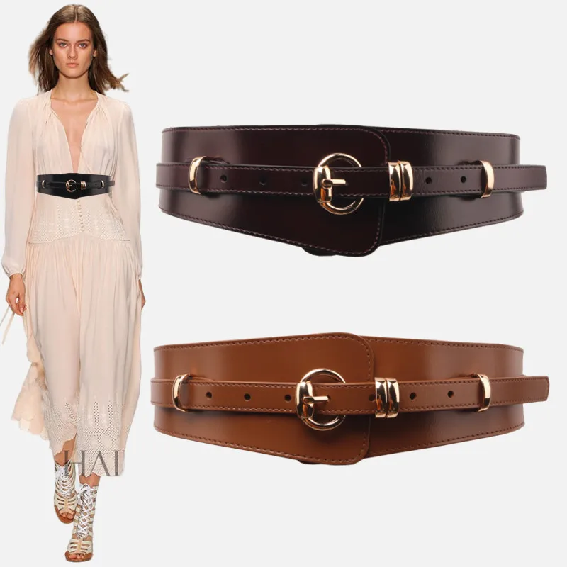 Top Quality Leather Waist Women Fashion Belt Pin Buckle Vintage Wide Luxury Ladies Accessories for Dress