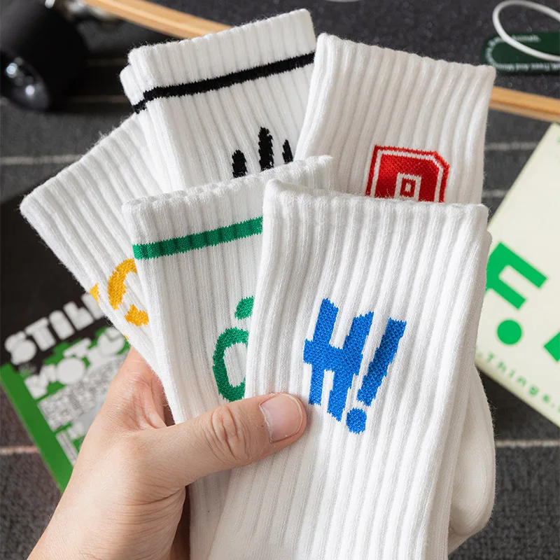 Customized Jacquard Knit Solid Color Street Style Hip Hop Letter Sports Custom Crew Socks