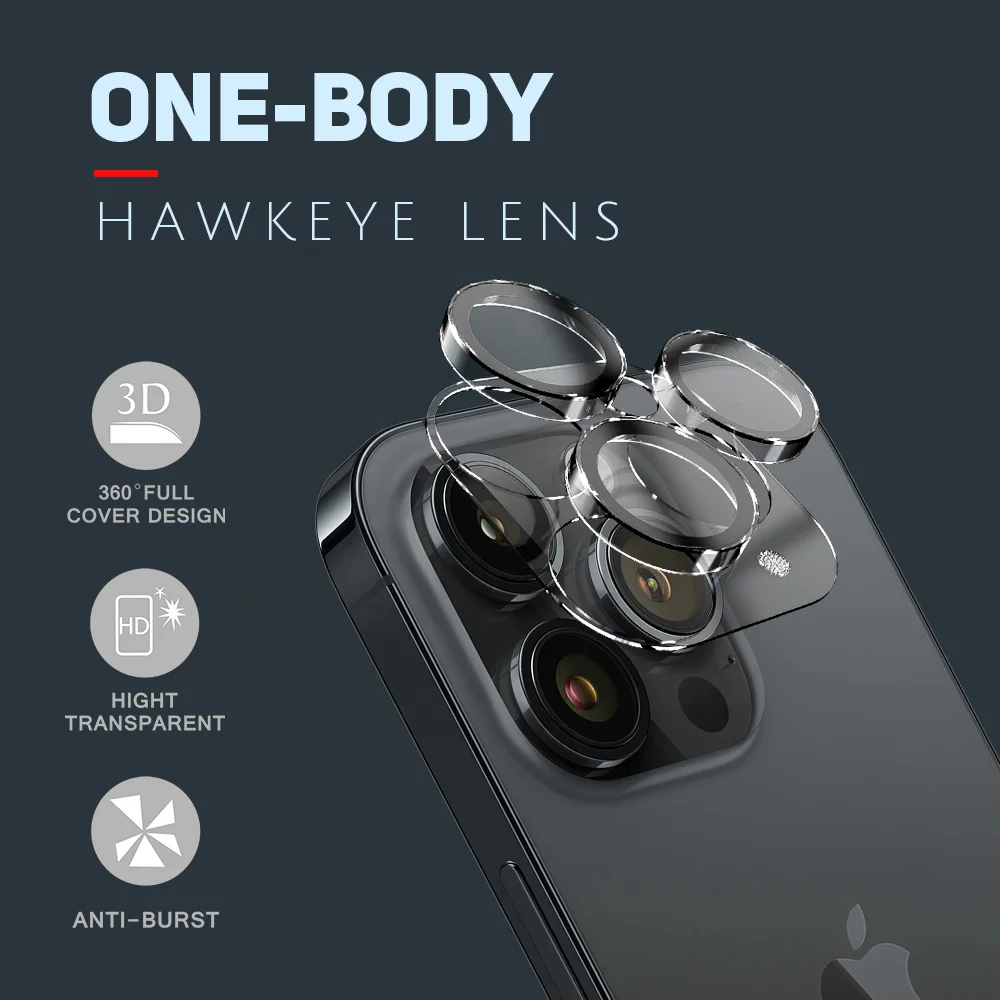 New One-Body Hawkeye Lens Film Eagle Eye Camera Lens Tempered Glass Protector for iPhone 14 Pro