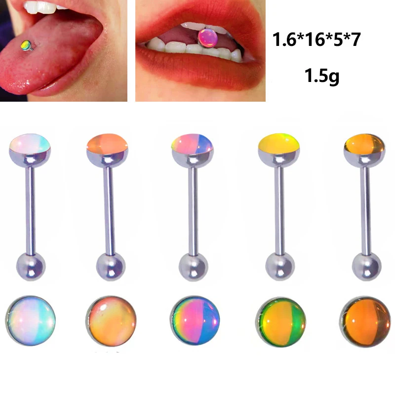 Stainless Steel Straight Tongue Nail External Thread Multicolor Flashing Film Enamel Tongue Ring Piercing External Tongue Nail J