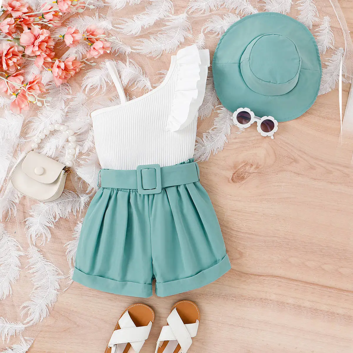 Baby Girl Clothes 2PCS Ruffle Outfits White Shirt Tops+ Denim Pants Ripped Jeans for Girls Fashion