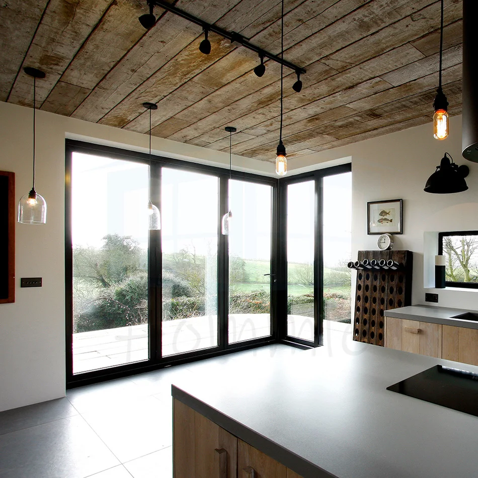 Customized Waterproof Aluminum Glass Bi fold Sliding Folding Door For Patio