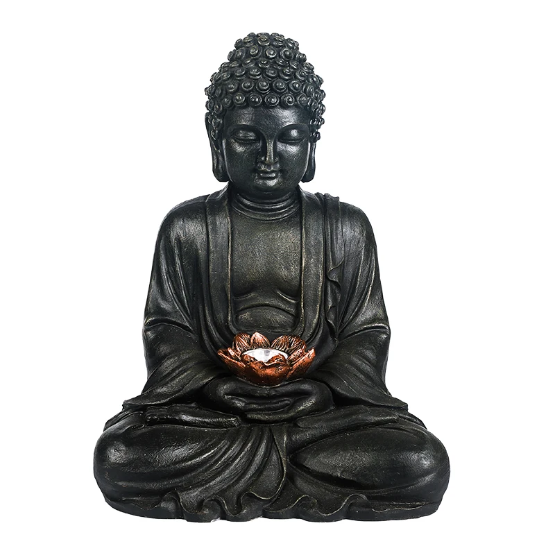 solar buddha lamp,gray buddha statue,garden buddha light