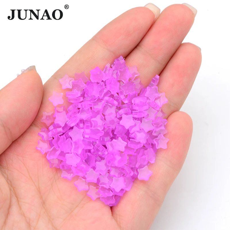 JUNAO Wholesale Packaging Glitter Star Resin Cabochon Glow In The Dark Purple Nail Art Decoration DIY Luminous Resin Rhinestones