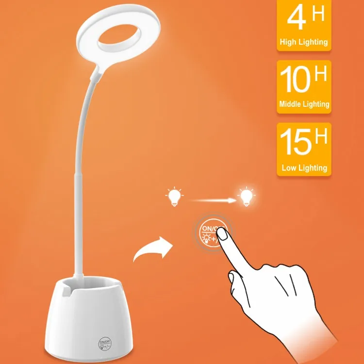 Multi-function Office Flexible Table Touch Lamp With Brush Pot Mobile Phone Holder