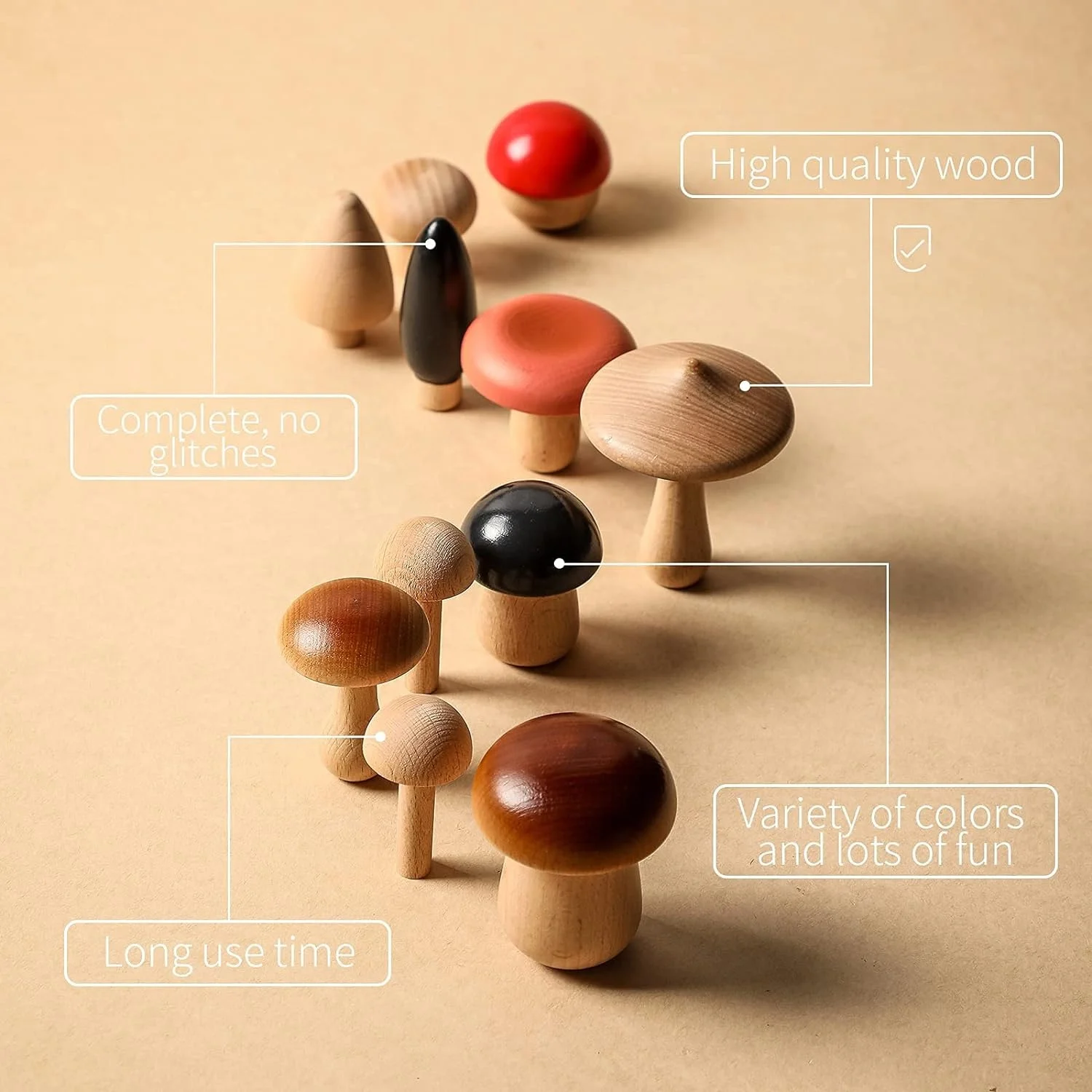 Creative Wooden Painted Mushrooms Coated Colored Custom Wood Mushroom Crafts for Home Decor Kids Playing