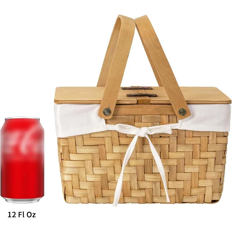 Wholesale picnic basket with folding handle, double flip cover, gift woven basket suitable for camping storage