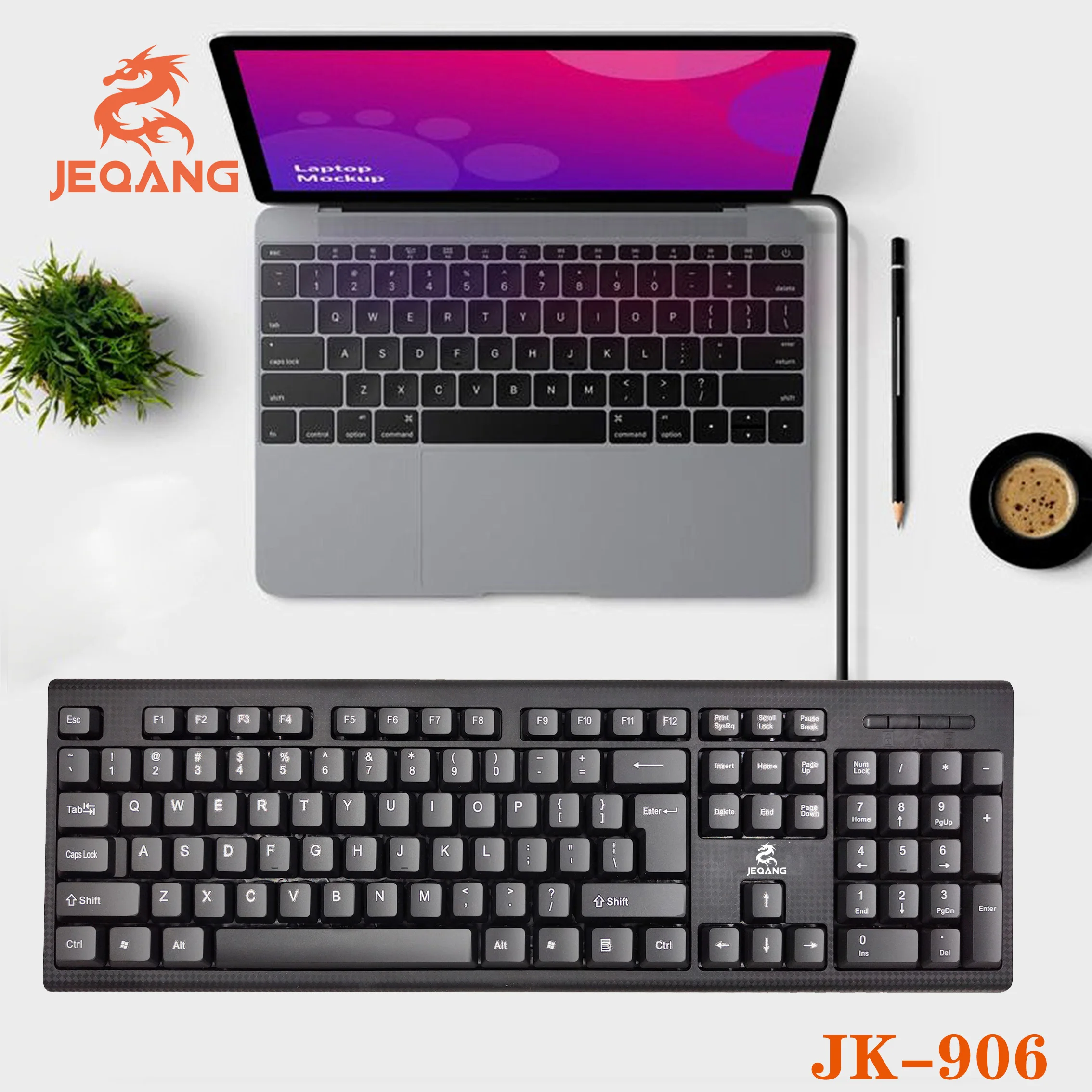 JEQNAG Factory Wholesale JK-906 Office Keyboard Wired Russian Arabic USB Silent 104 Keys PC Desktop Wired Simple Keyboard