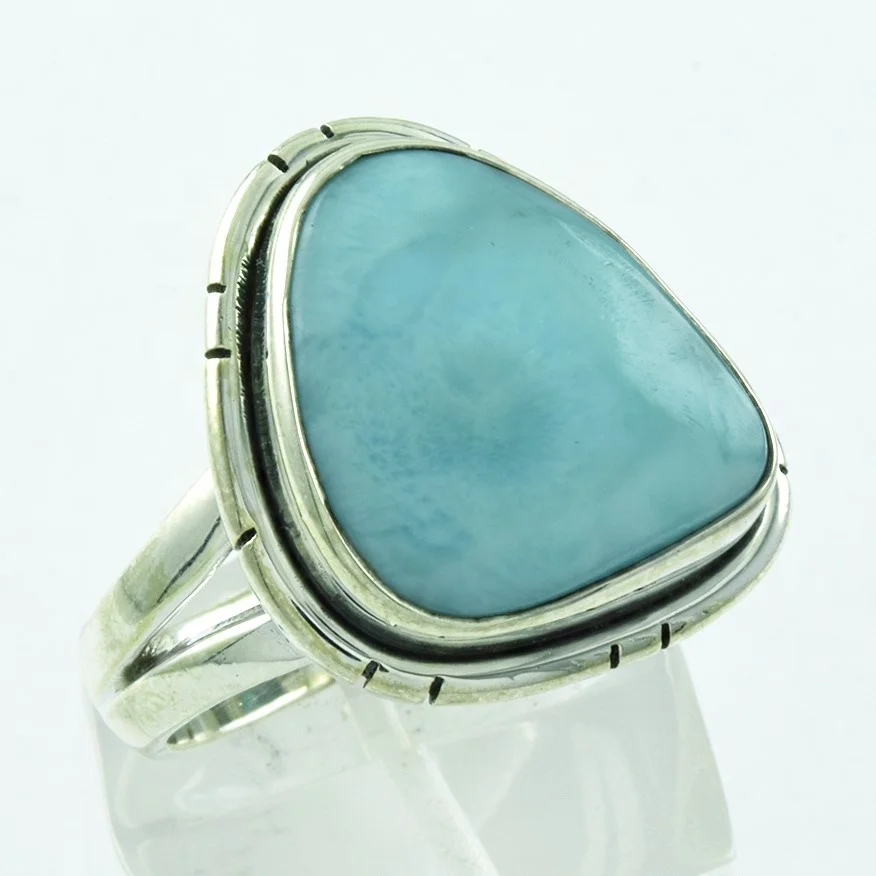Triangle Shape Larimar Stone Handmade 925 Sterling Silver Ring Wholesaler India