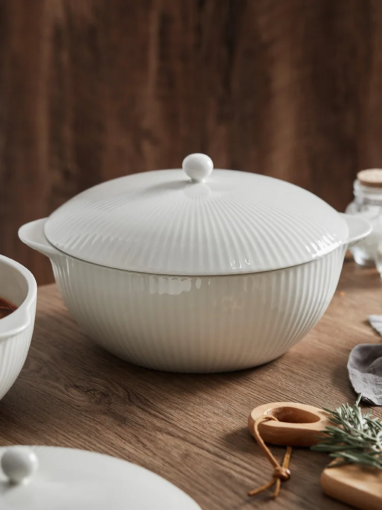 
European-style Ceramic soup pot cooking pots with handle Support hotel LOGO custom soup pot 