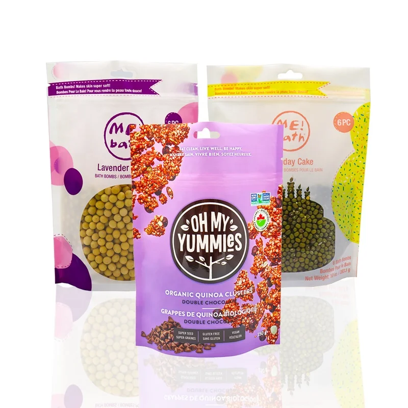 Custom printed food grade ziplock snack Stand Up Zip lock Pouch Printed Plastic Holographic Packaging Bags