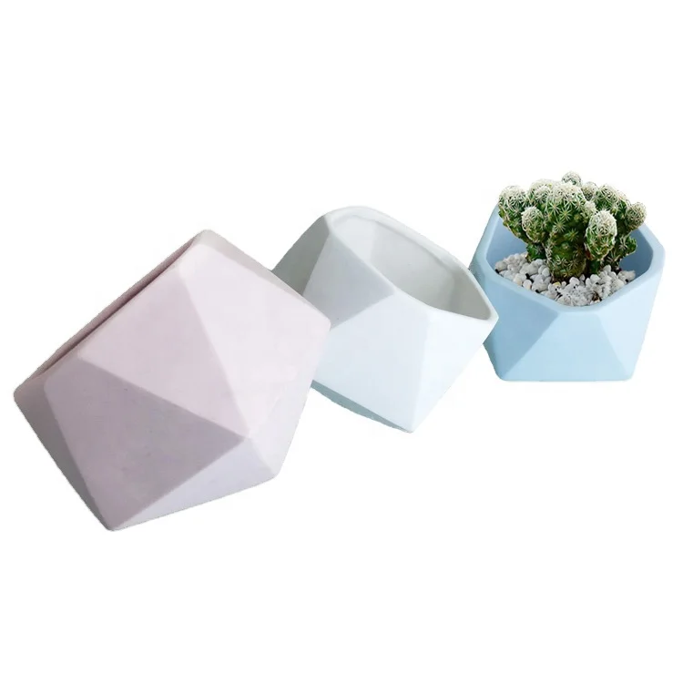 Unique tilted diamond shape small pink blue white clay planters pots for succulent plants cactus