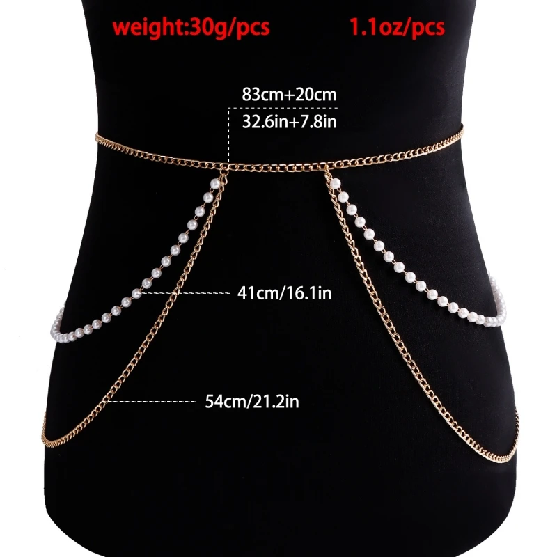 Sexy Multi-layer Waist Chain Jewelry Body Chain with Pearl and Rhinestone Stacking Metal Bold & Elegant Belt Chains