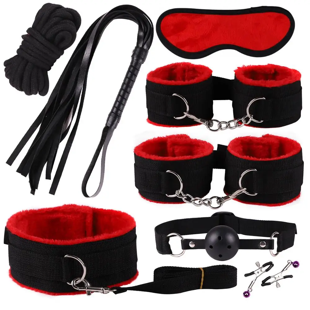 Adult Toy Wholesale 8pcs/set Bdsm Bondage Nylon Set  Handcuff Ankle Cuff Mouth Gag Rope
