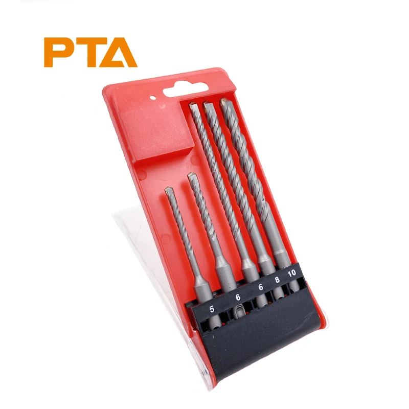 SDS-Plus Tungsten Carbide Rotary Hammer Drill Bit Set 5pcs Concrete Masonry Drill Bit Kit