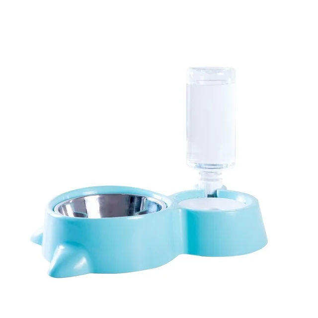 Automatic Plastic Portable Elevated Pet Drinking Fountain Water Food Cat Double Bowl