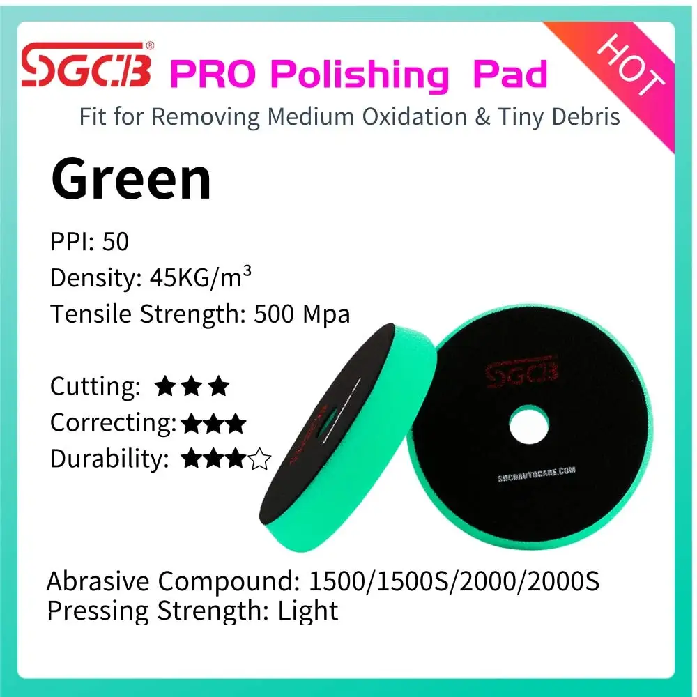 SGCB 5In RO/DA Car Polishing Foam Sponge Pad, Green Medium Cutting Polisher Pad Hook & Loop Grip Flat Light Pad Finishing Sponge