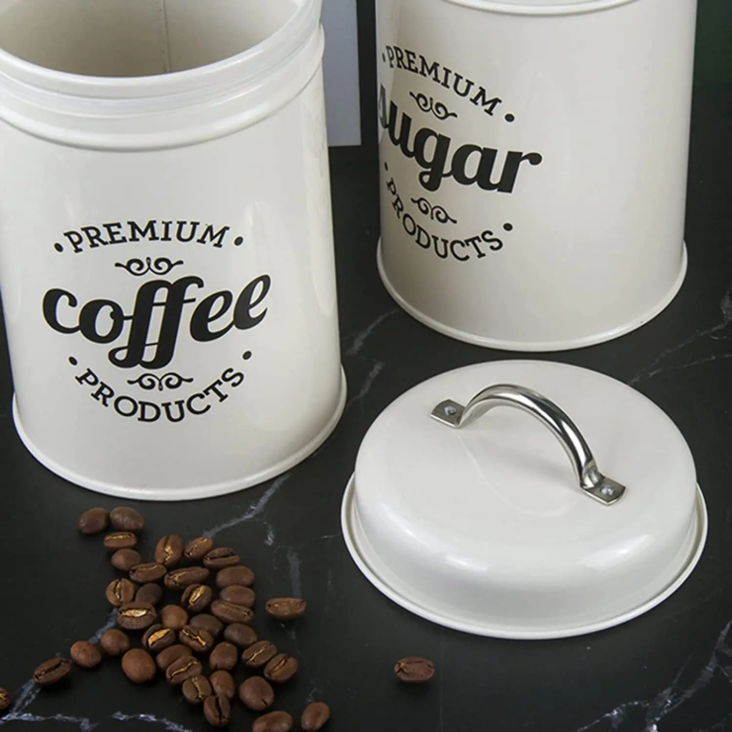 Tea Coffee Sugar Set Piece of 3 Airtight Kitchen Food Canister Rustic Farmhouse Country Decor Metal Storage Containers Jars