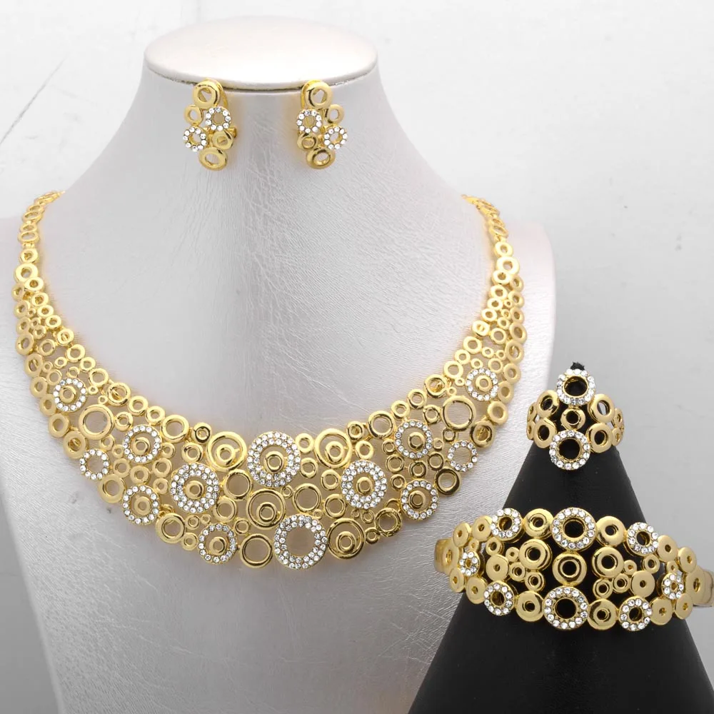 Gold Earrings Ring Necklace Ethiopian Dubai Wedding Bridesmaid Gift Bride Dubai Gold jewelry Sets For Women Sets