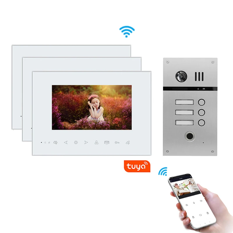 2 провода видео-телефон двери Wi-Fi автобусная видео-телефон двери вызывное устройство с дверным звонком на мобильное приложение tuya smart для multi апартаменты датчик отпечатков пальцев