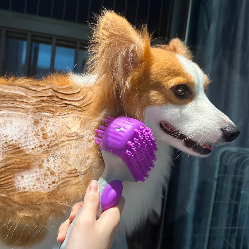 Silicone Pet Cleaning Shower Shampoo Dog Grooming Massage Bath Brush For Dogs With Soap Dispenser