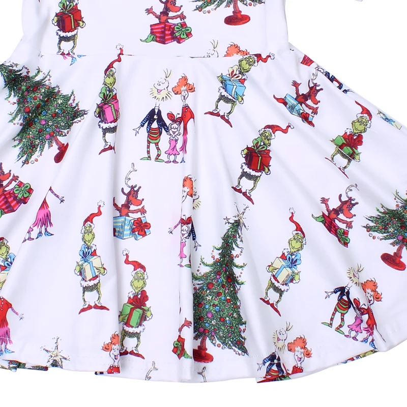 Kids wear with discount korean kids clothes Christmas cartoon milk silk dress with short sleeve girl twirl dress for party