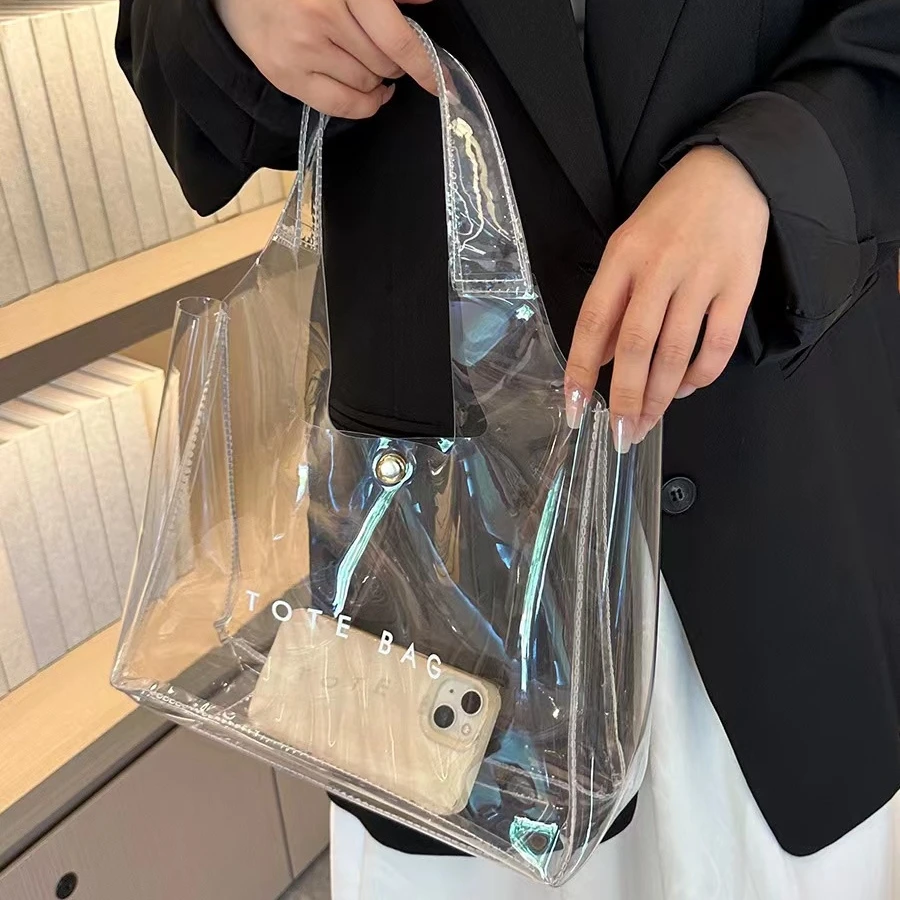 Custom logo small mini jelly candy black white color transparent PVC waterproof shoulder tote bag