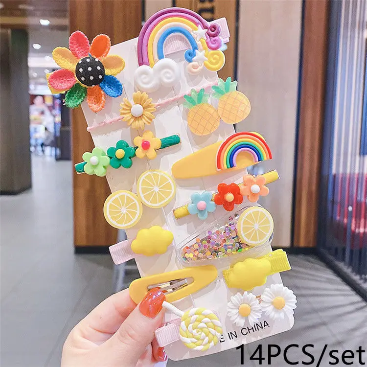 14 pcs/set Cute Child Barrettes Kid Hairgrips Hair Clip Accessories Gift Set Girl Cartoon Pattern Hair Clip Set