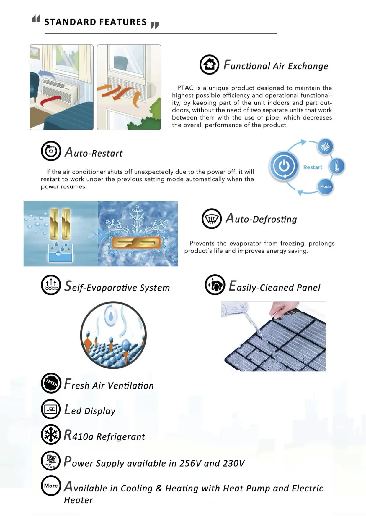 Packaged Terminal Air Conditioner PTAC Cooling only with Electric Heater 9000BTU 208 - 230V Fixed Frequency air conditioning